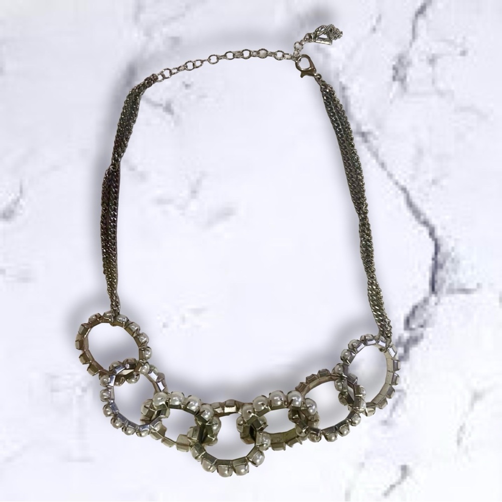 Vintage Silver Pearl Chain Link Necklace